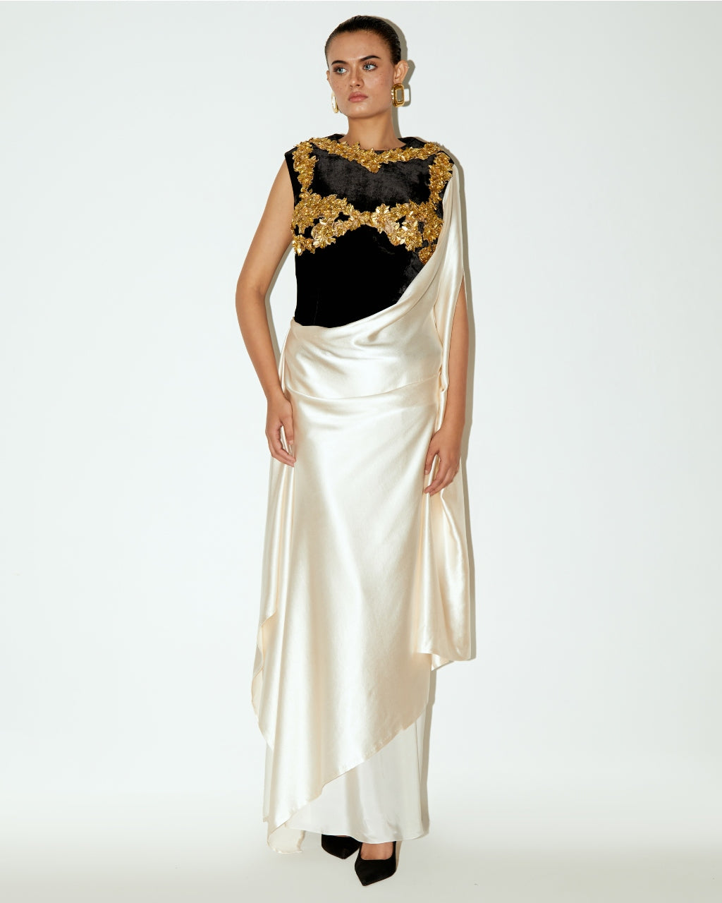 Athena Basque With A Drape & A Slip Skirt By KYNAH, Luxury Indian Fashion & Bridal Wear