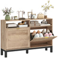 Narrow Shoe Cabinet with 2 Flip Drawers, Fits 8 Pairs, Walnut Brown