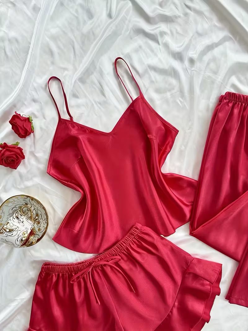 PIJAMA SATÉN 3 PIEZAS-ROJO NOCTURNO – SIGNATURE