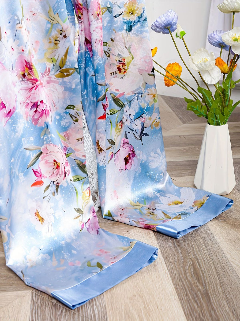 PIJAMA SATÉN 5 PIEZAS - AZUL POLVO – JARDIN DE RÊVE