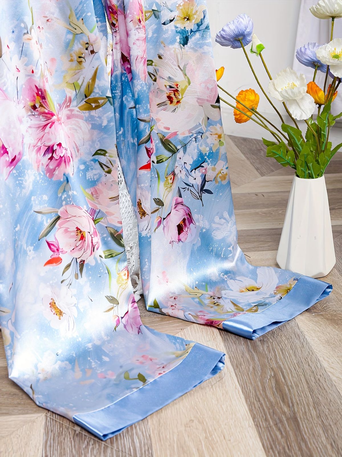 PIJAMA SATÉN 5 PIEZAS - AZUL POLVO – JARDIN DE RÊVE