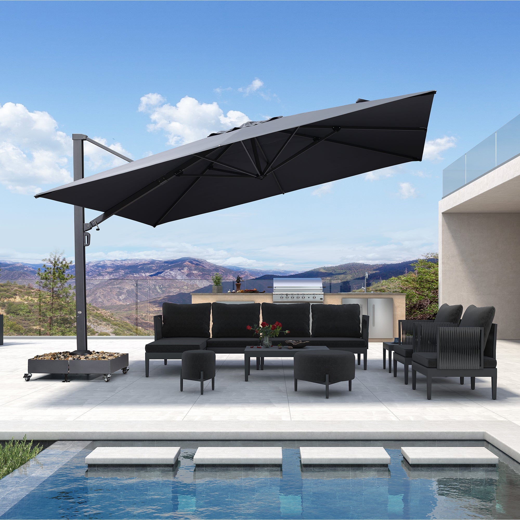 PURPLE LEAF Sombrilla de Exterior Extra Grande de Aluminio, Parasol Colgante Súper Resistente al Viento para Terraza, Café y Jardín, Protección UV