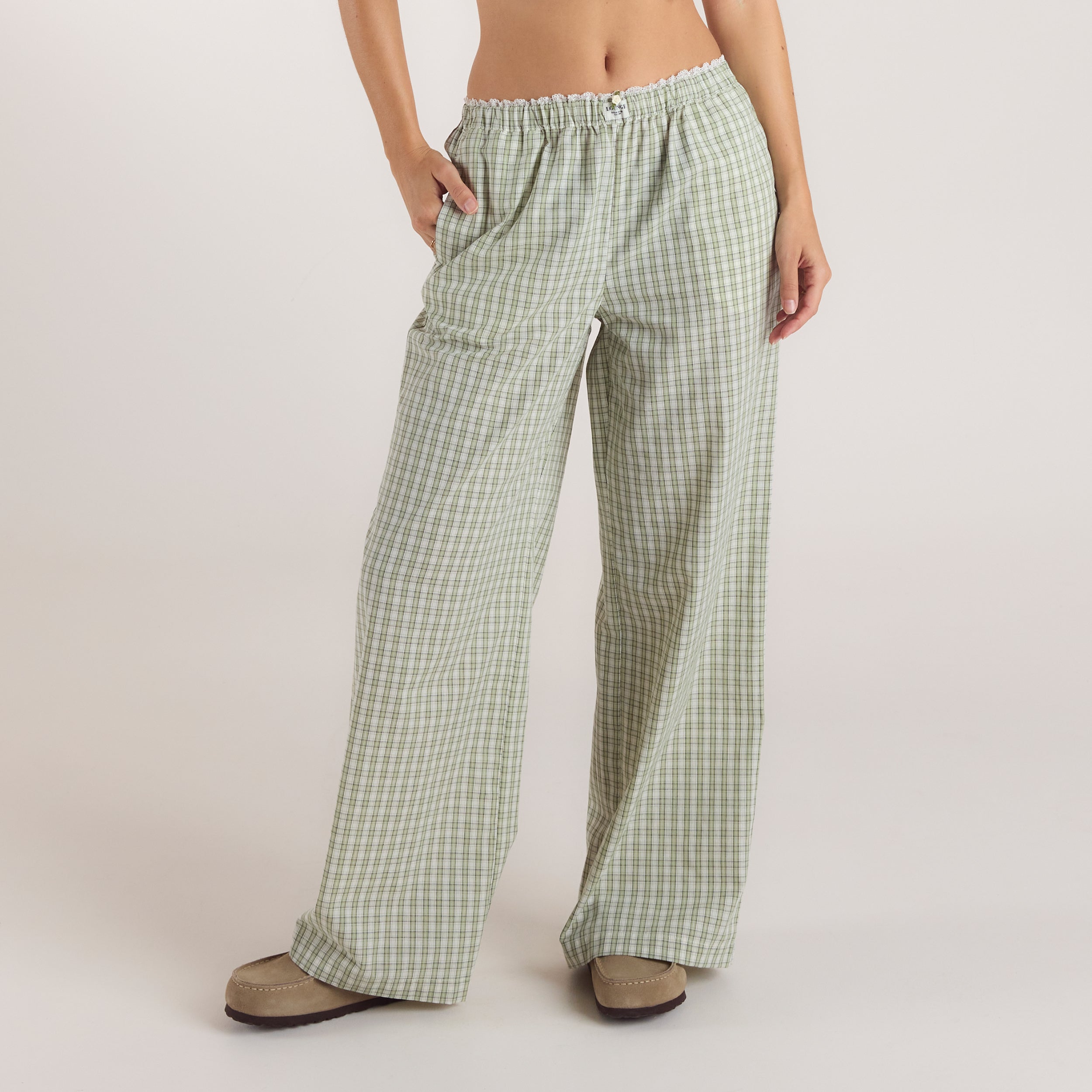 Lounge Underwear Check Cotton Trousers - Green