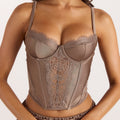 Lounge Underwear Satin Lace Corset Top - Mocha