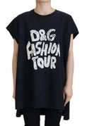 Women's Black D&g Fashion Round Neck Cotton T-Shirt