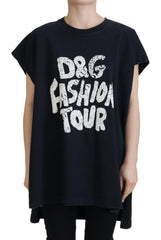 Women's Black D&g Fashion Round Neck Cotton T-Shirt