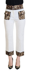 Women's White Leopard Print High Waist Pants Cotton