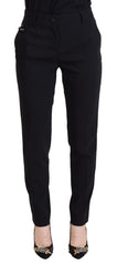Black High Waist Women Pants Wool Silk Elastane