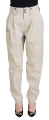 Beige High Waist Women Pants Cotton