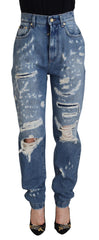 Women's Blue Washed Cotton Tattered Denim Jeans Clothing