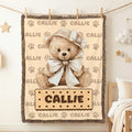Personalizado Bow Teddy Bear Biscuit borla suave manta con nombre Guardería Decoración Cumpleaños Regalo para Niños Familia
