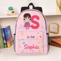 Mochila infantil grande con nombre y bolsillos laterales personalizada con iniciales de personajes de dibujos animados Regalo de cumpleaños de vuelta al cole para niños Niñas
