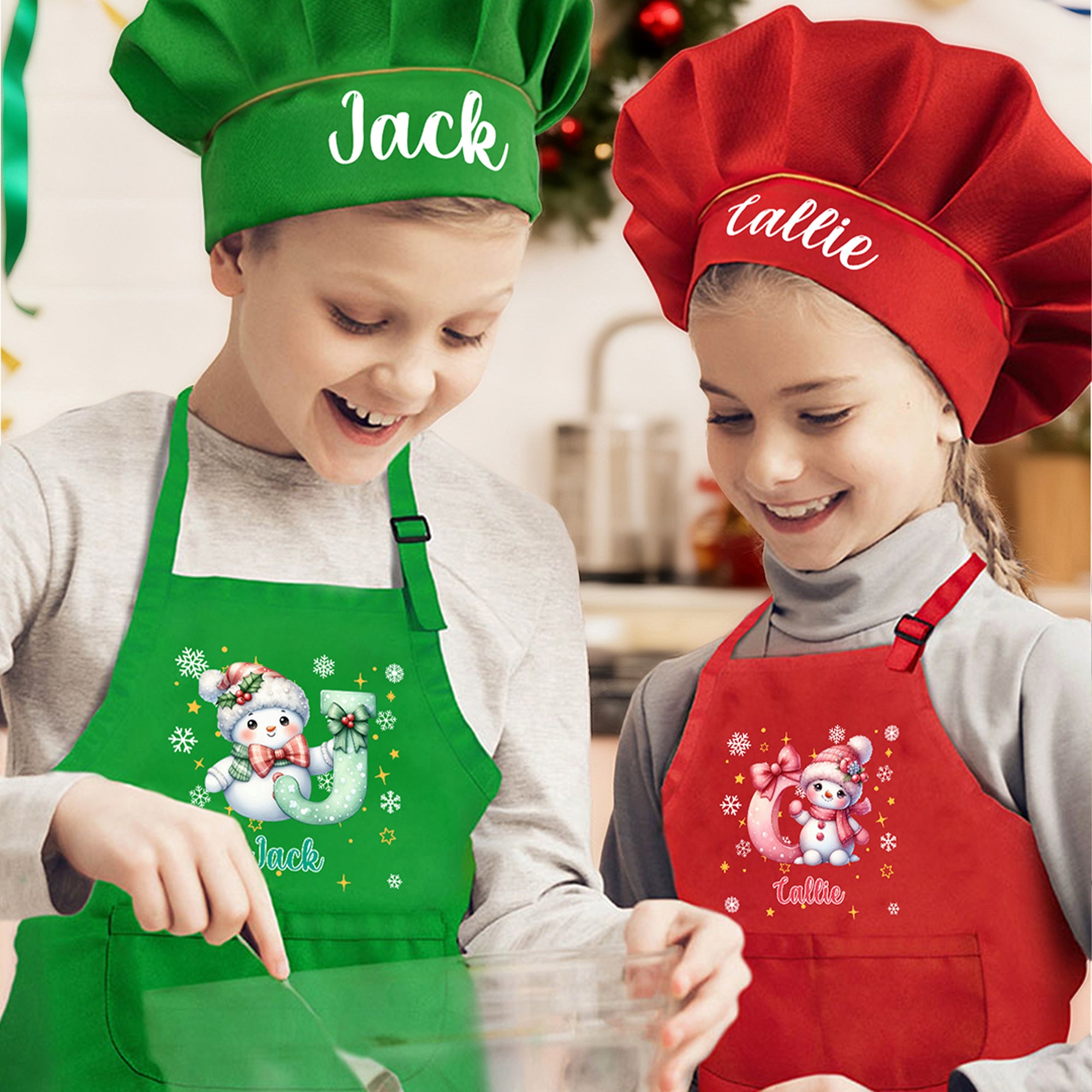 Set de delantal de cocina con nombre y bolsillo para cocinar Regalo de Navidad para niños