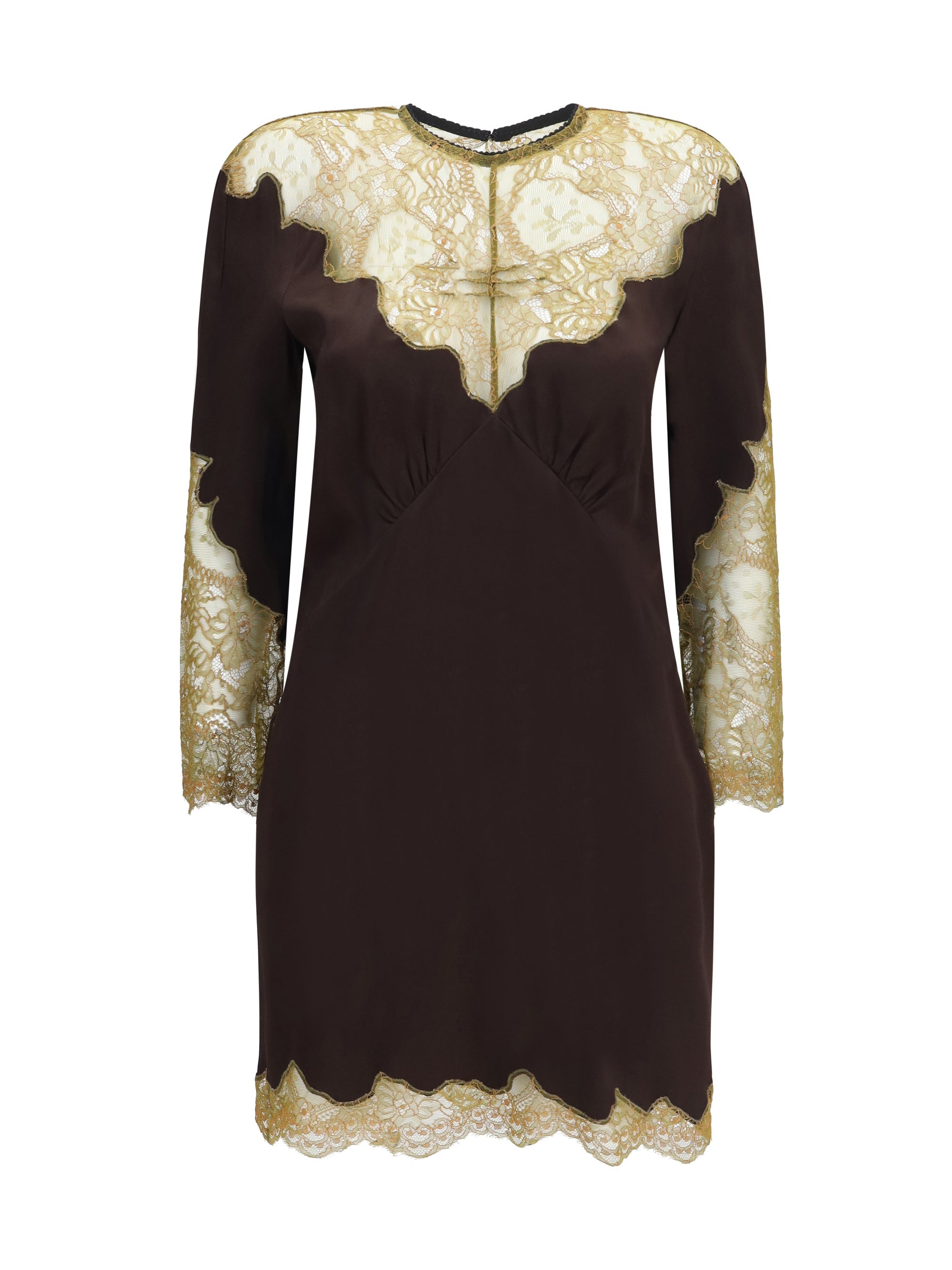 The Attico Lace-Trimmed Satin Dress — Black