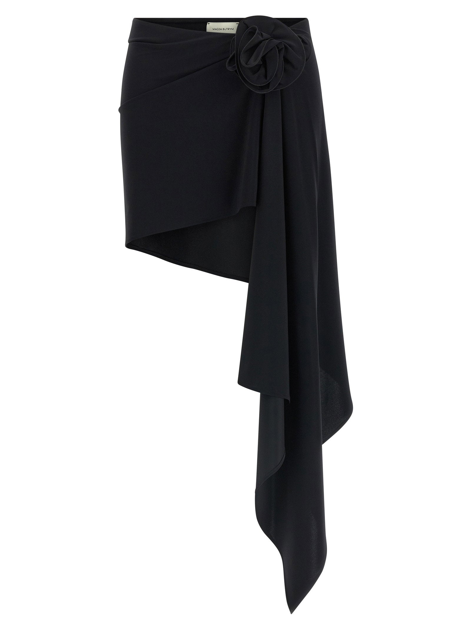 Magda Butrym Draped with Floral Appliqué Skirt — Black