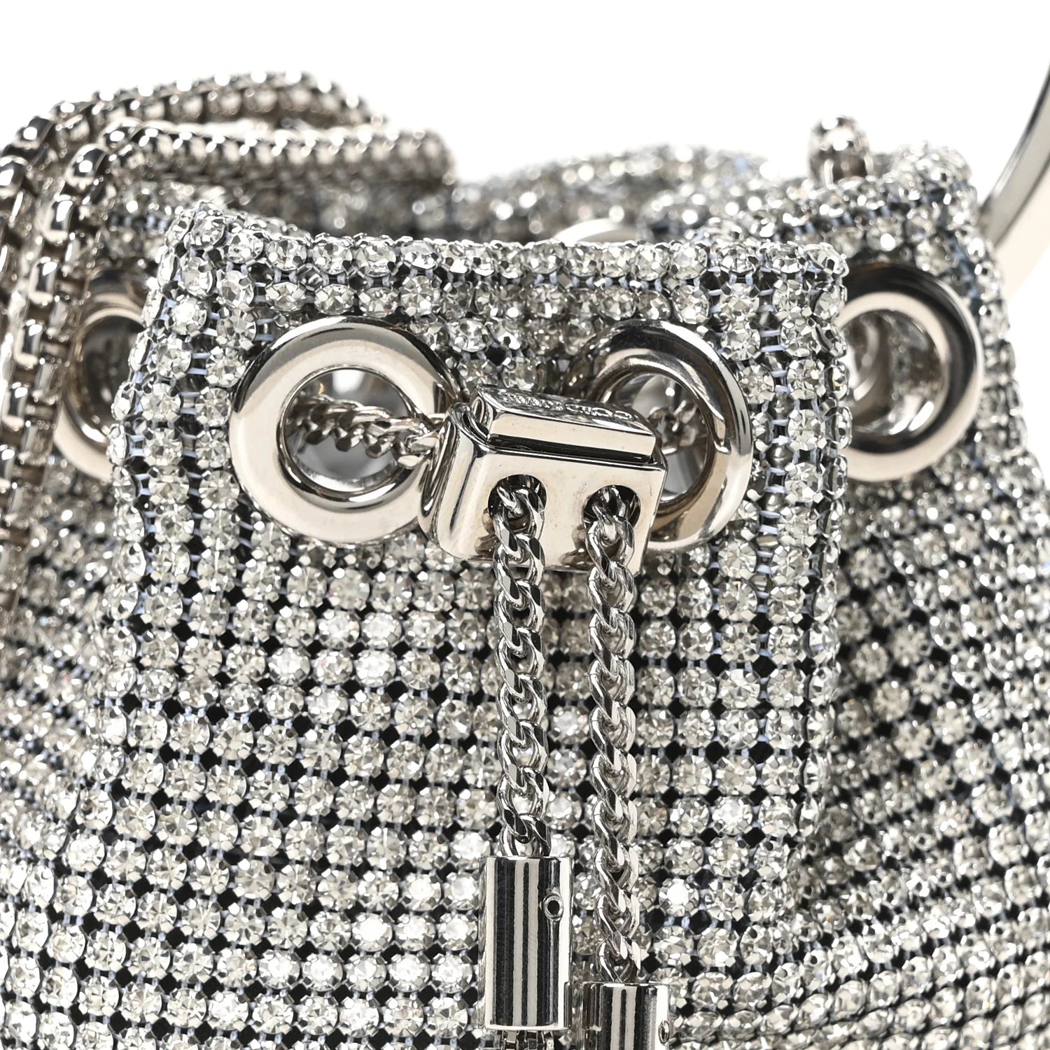 Jimmy Choo Satin Crystal Embellished Micro Bon Bon Bag Silver