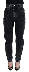 Women's Black Washed Cotton High Waist Denim Jeans Elastane Clothing