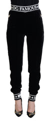 Women's Logo-Embellished Velvet Trousers Black Viscose Silk