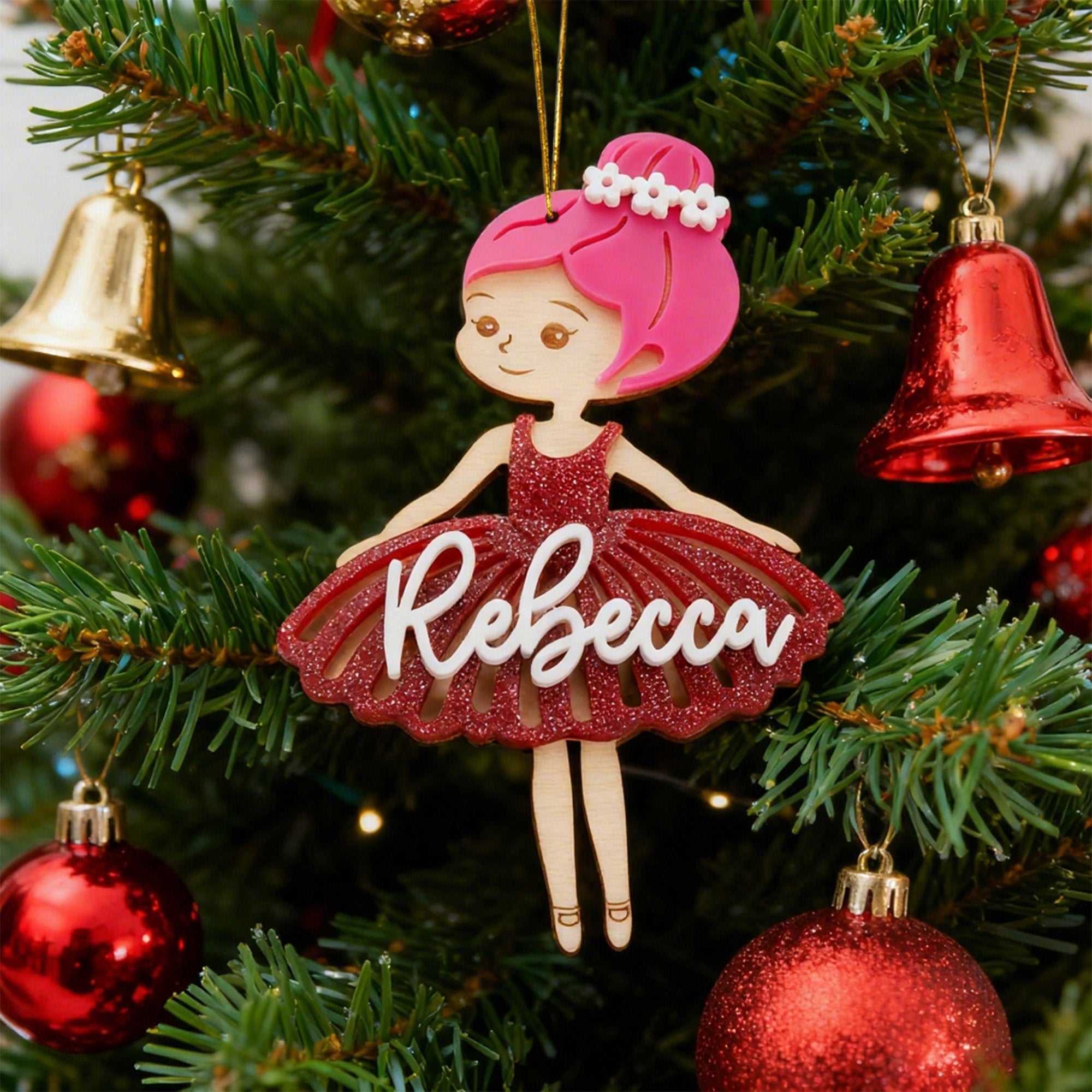Adorno acrílico de madera personalizado de bailarina multicolor con nombre e hilo dorado gratis Regalo de cumpleaños de aniversario para amantes del ballet