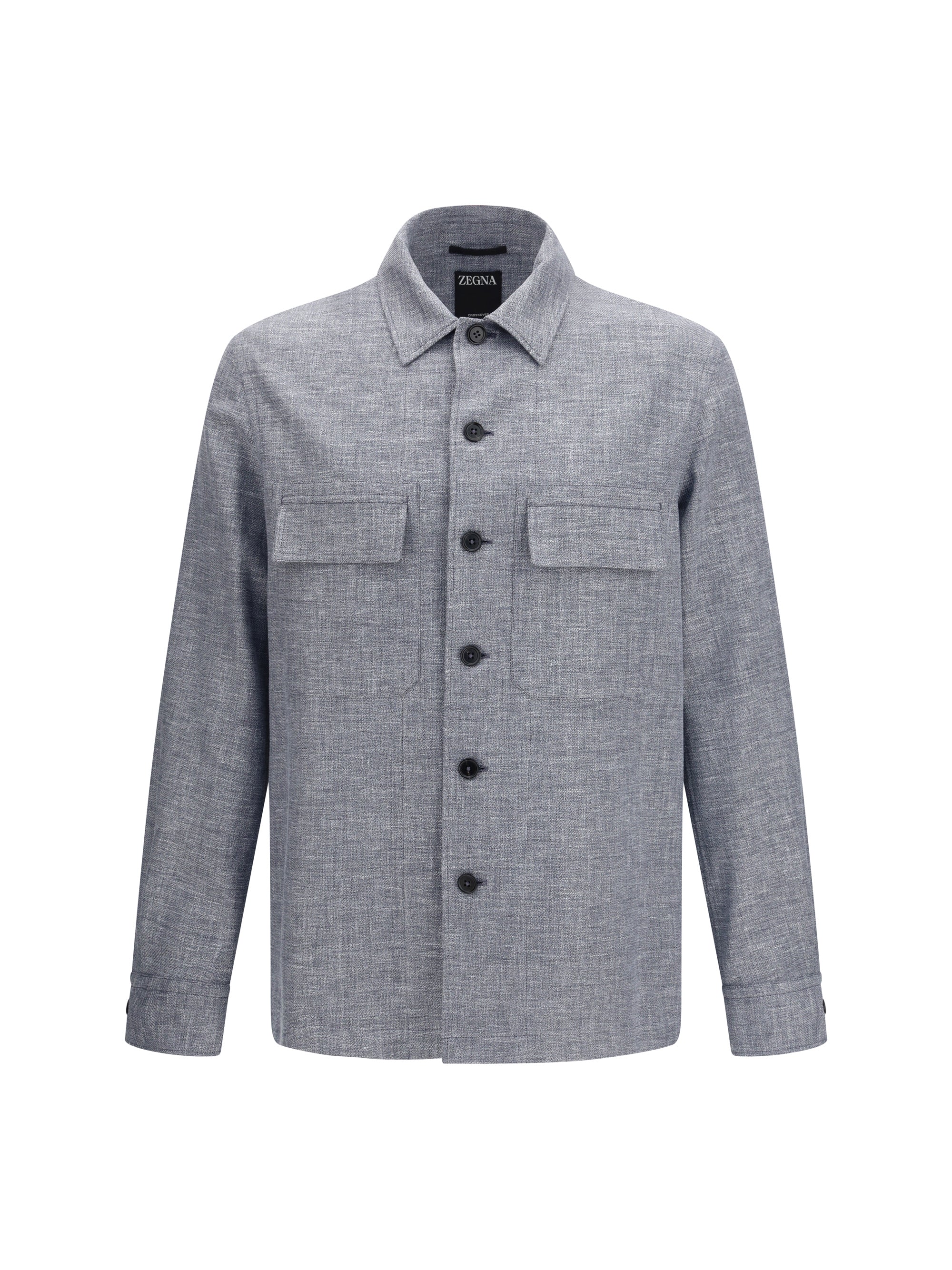 Zegna Crossover Linen Wool Silk Shirt — Gray