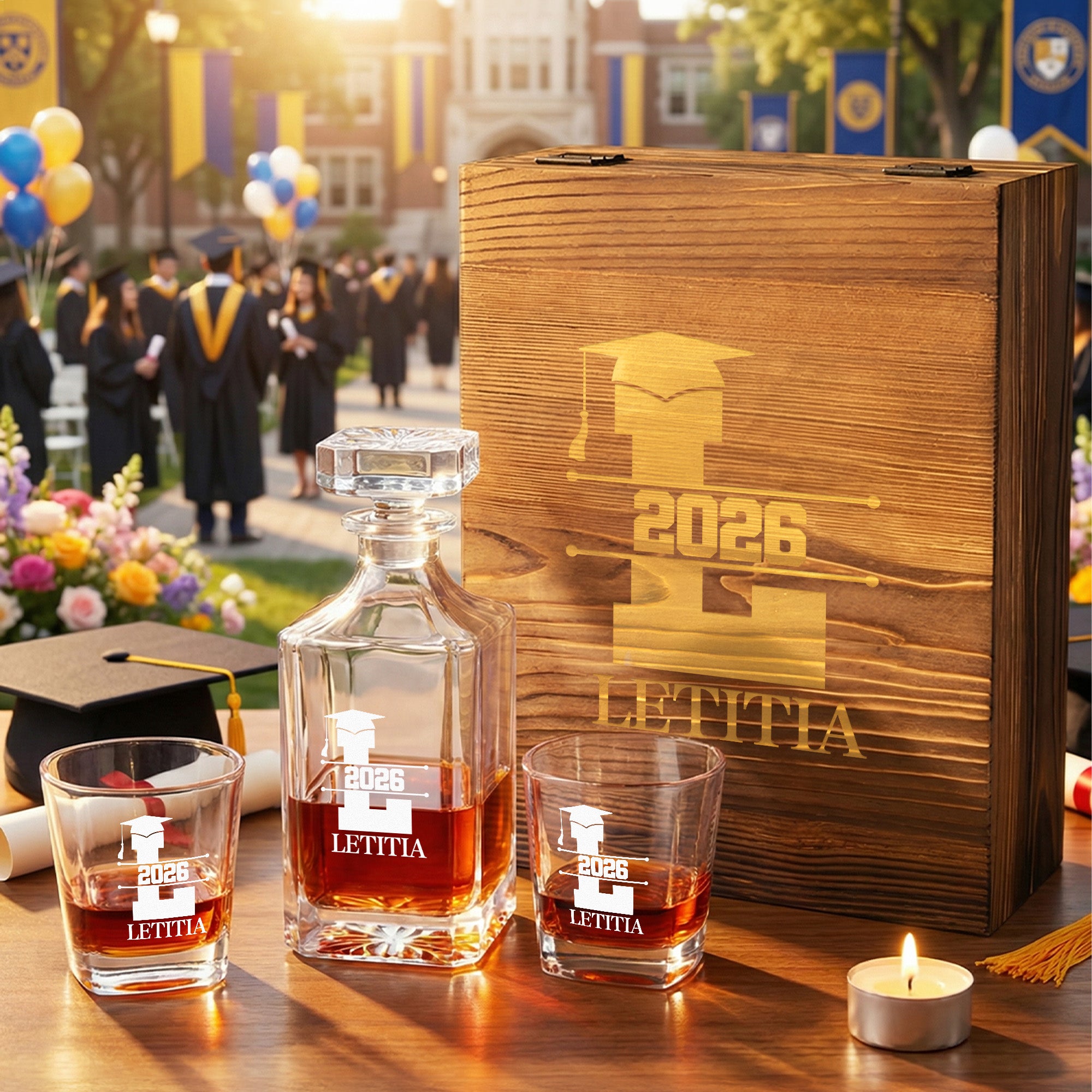 Graduation Cap Initial Whiskey Decanter personalizado con nombre y año Graduation Party Gift for Graduates