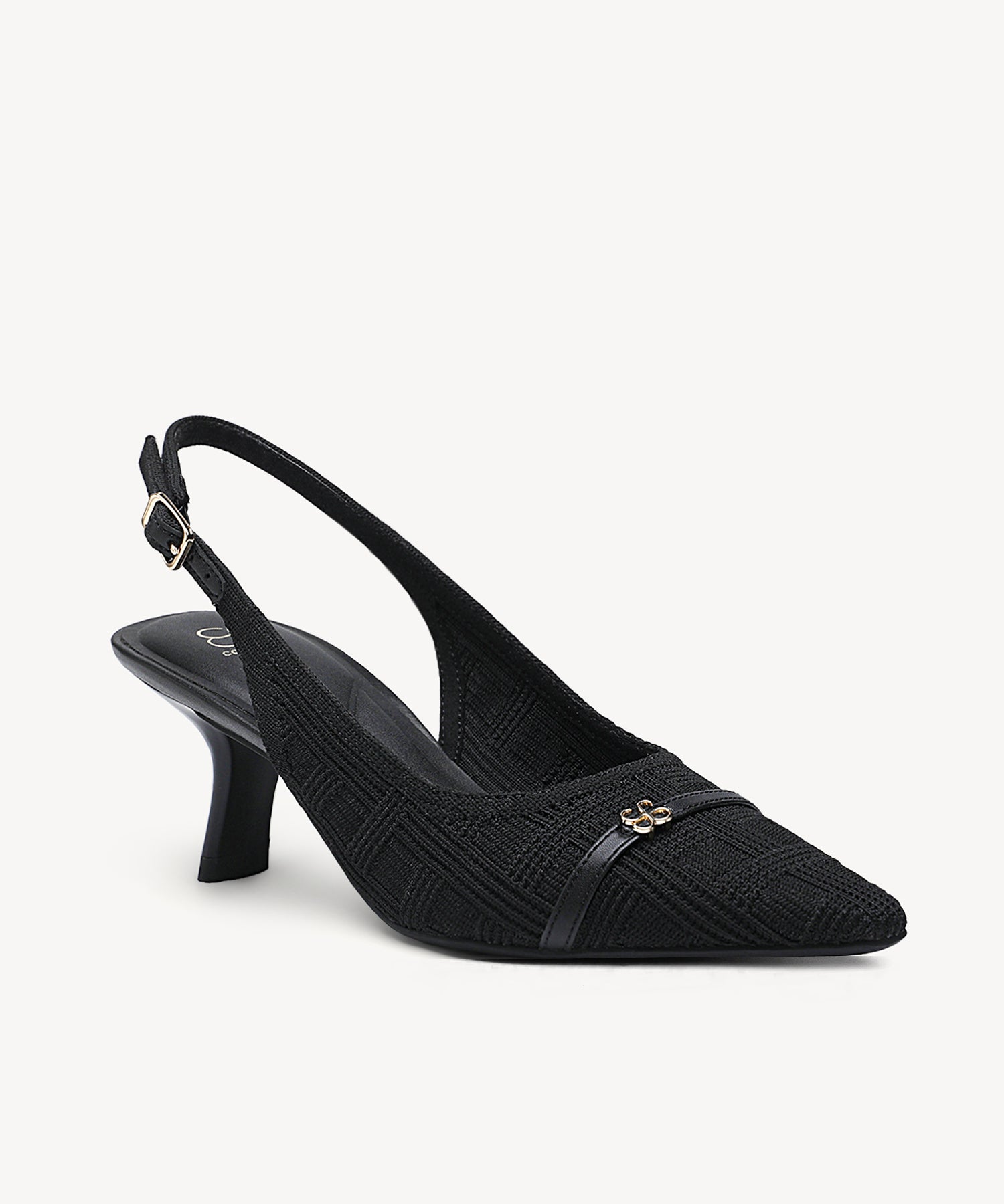 LineWeave Kitten Pointed Toe Heeled Slingback - Black / US 9 | EU 40 | UK 7