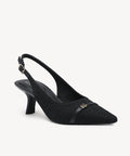 LineWeave Kitten Pointed Toe Heeled Slingback - Black / US 7 | EU 37.5 | UK 5