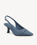 LineWeave Kitten Pointed Toe Heeled Slingback - Blue / US 6.5 | EU 37 | UK 4.5