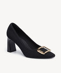 Signature Buckle Square Toe Heeled Pump - Black / US 9.5 | EU 41 | UK 7.5