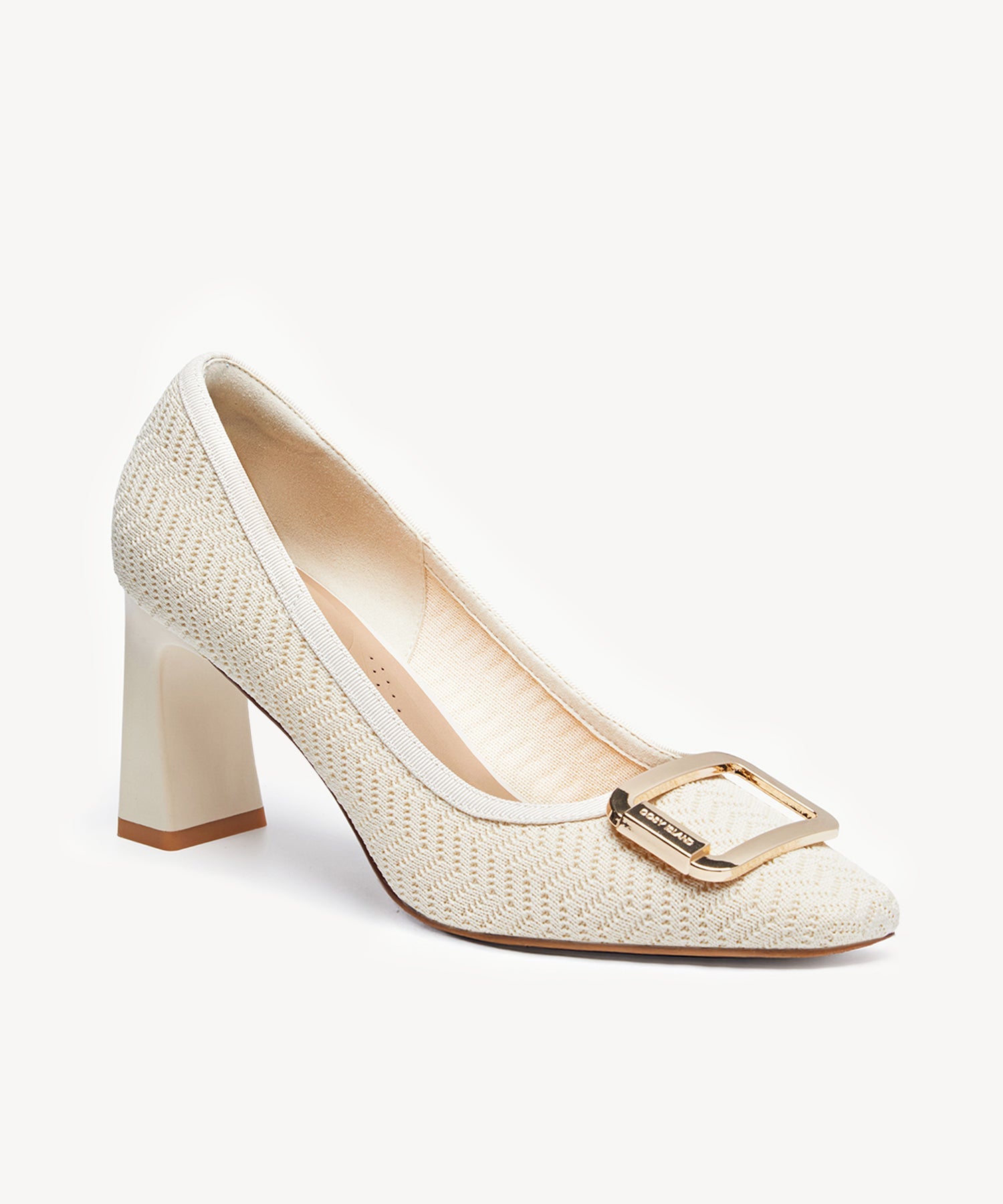 Signature Buckle Square Toe Heeled Pump - Cream / US 7.5 | EU 38 | UK 5.5