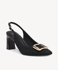Signature Buckle Square Toe Heeled Slingback - Black / US 6 | EU 36.5 | UK 4