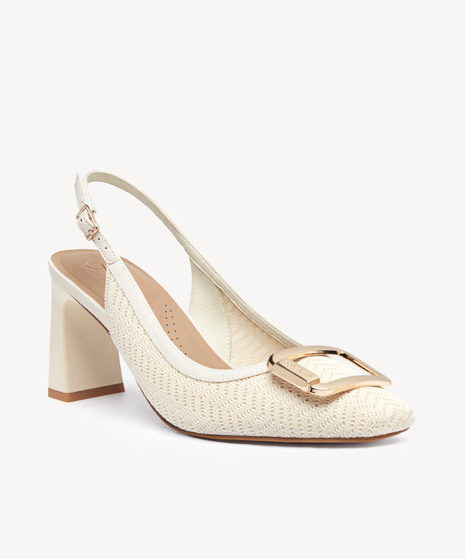 Signature Buckle Square Toe Heeled Slingback - Cream / US 7.5 | EU 38 | UK 5.5