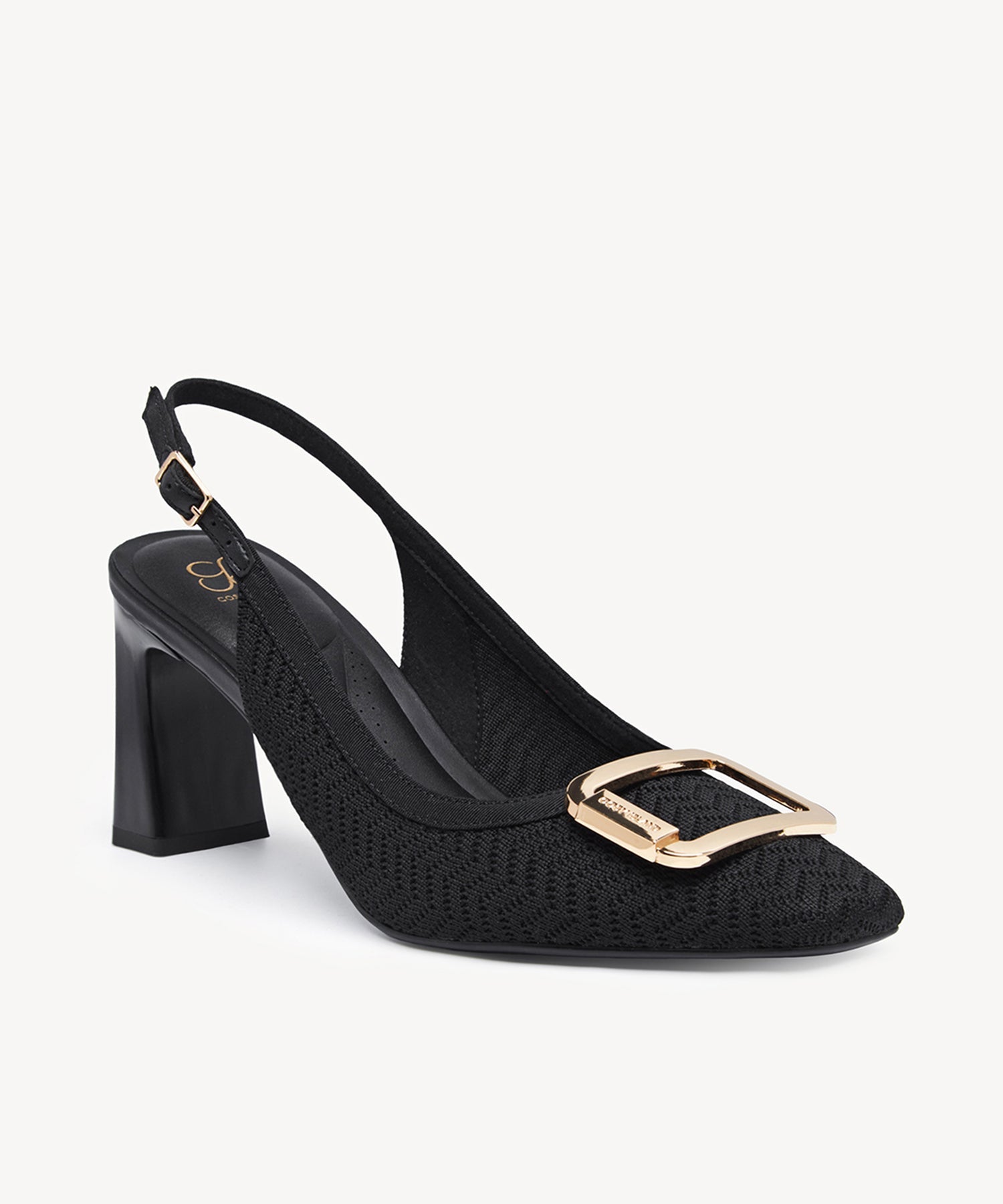 Signature Buckle Square Toe Heeled Slingback - Black / US 8 | EU 39 | UK 6