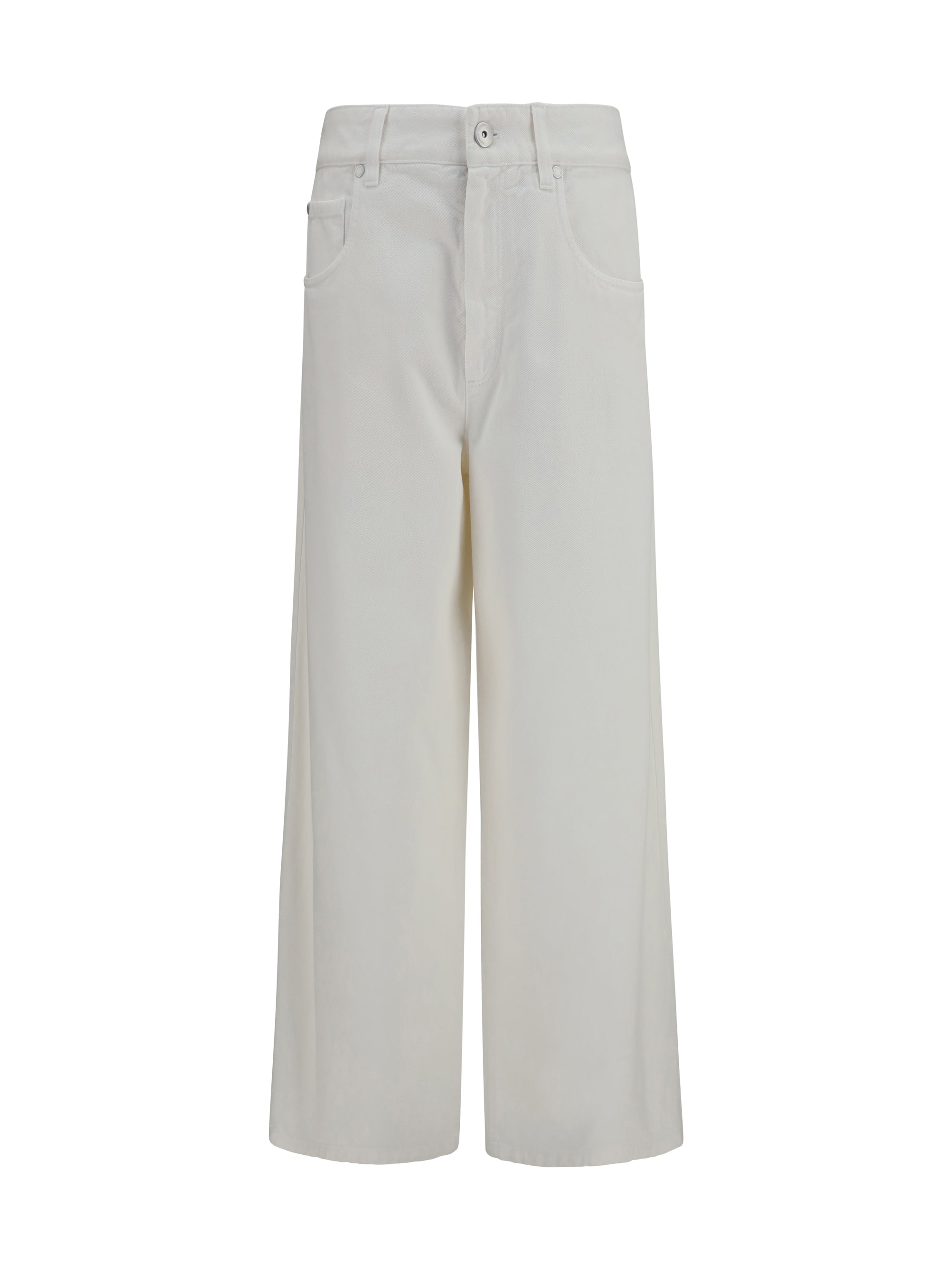 Brunello Cucinelli High-Rise Palazzo Cotton Jeans — White