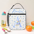 Bolsa de almuerzo personalizada con lazo simple y nombre floral y bolsa de malla Regalo de cumpleaños de vuelta al cole para niños Niñas