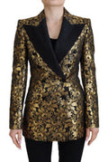 Women's Black Gold Jacquard Coat Blazer Jacket Polyester Clothing