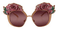 Women's Pink Gold Rose Sequin Embroidery Dg2202 Sunglasses Metal