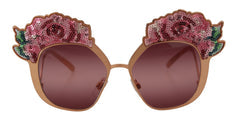 Women's Pink Gold Rose Sequin Embroidery Dg2202 Sunglasses Metal