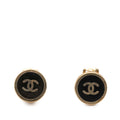 Gold Plated and Enamel CC Round Button Clip On Earrings