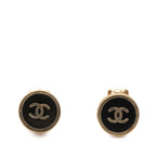 Gold Plated and Enamel CC Round Button Clip On Earrings