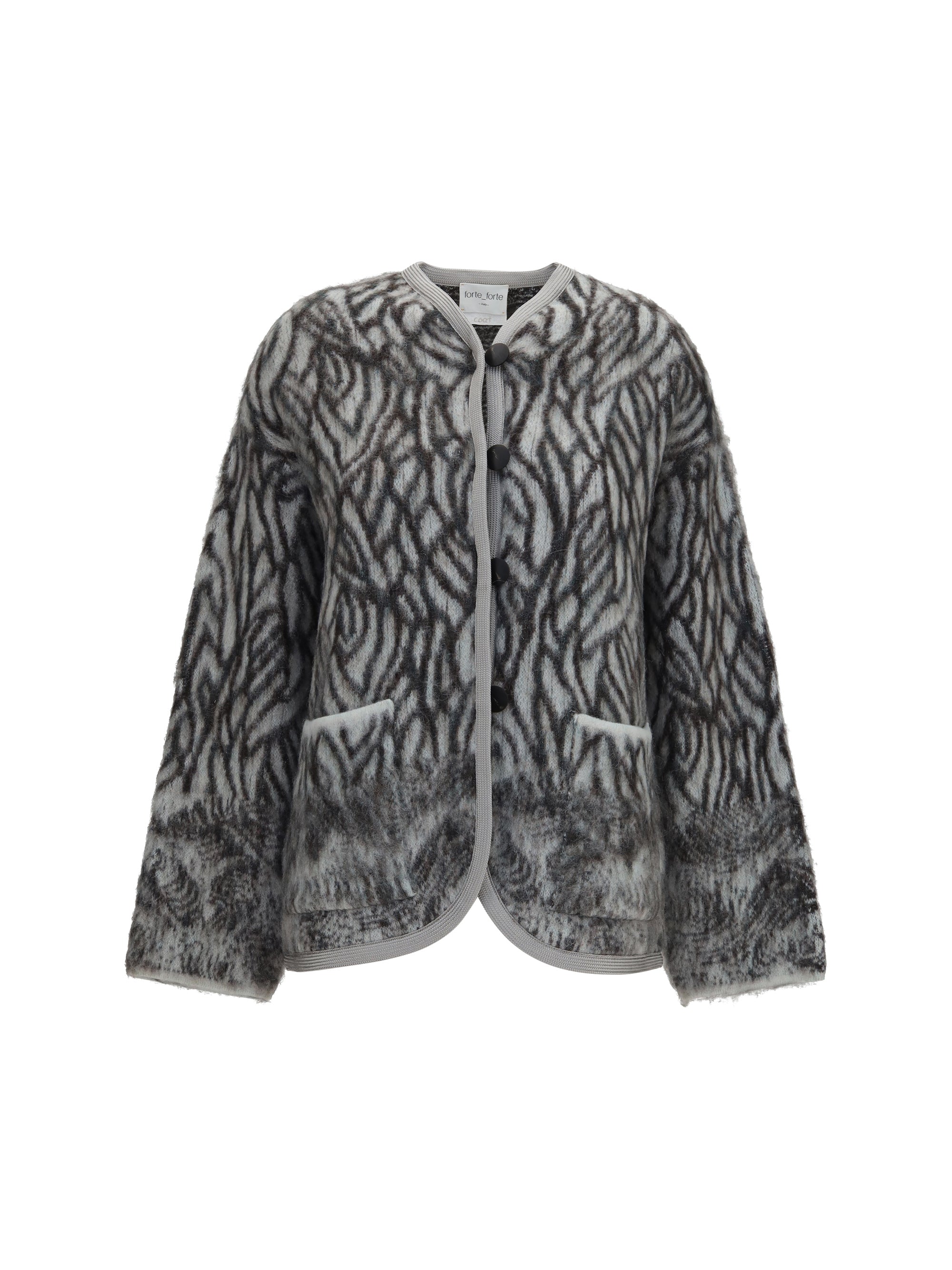 Forte_forte Heron Feather Motif Brushed Cardigan — Gray