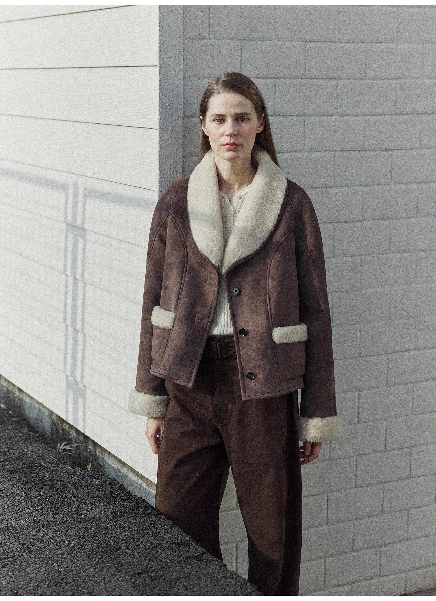 Pure Era imported high-quality lamb contrast color fruit collar short wool fur coat