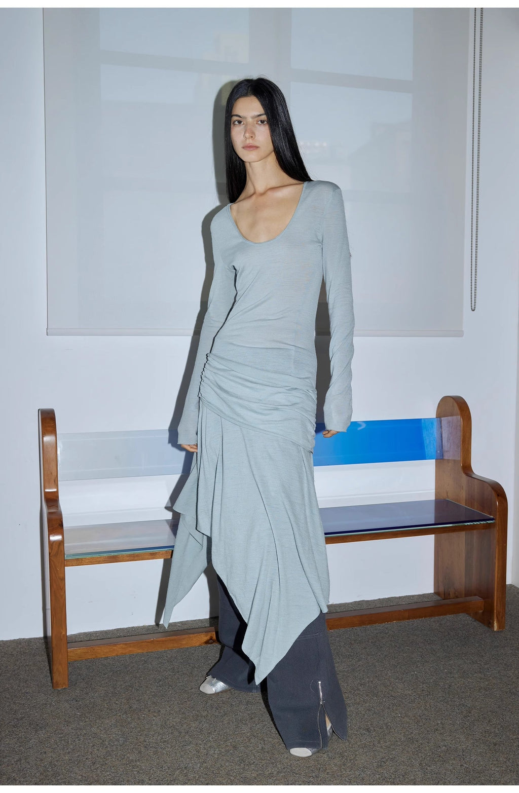 Dreamy Ball Lightweight and Breathable 100% Wool / U-neck Irregular Hem Long Dress for Women