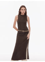 Half Summer Ball Fine Wool Blend Sleeveless Slit Long Knit Dress