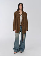 Bavaria vintage suede/waxy goatskin leather mid-length suit jacket