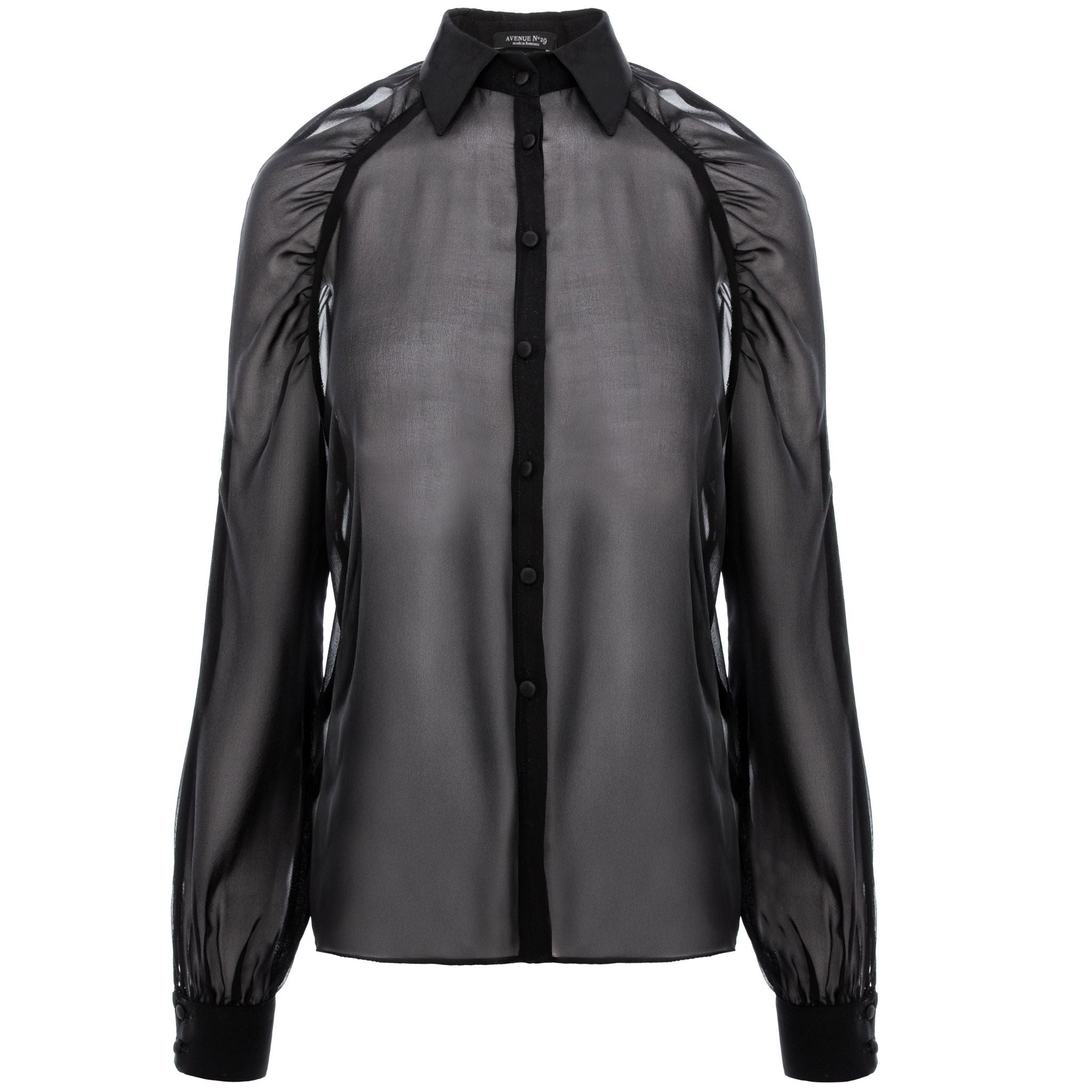 Black Sheer Silk Raglan Sleeve Shirt