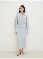 Romantic Vibes Cross-Placket Loose Long-Staple Cotton Shirt Dress