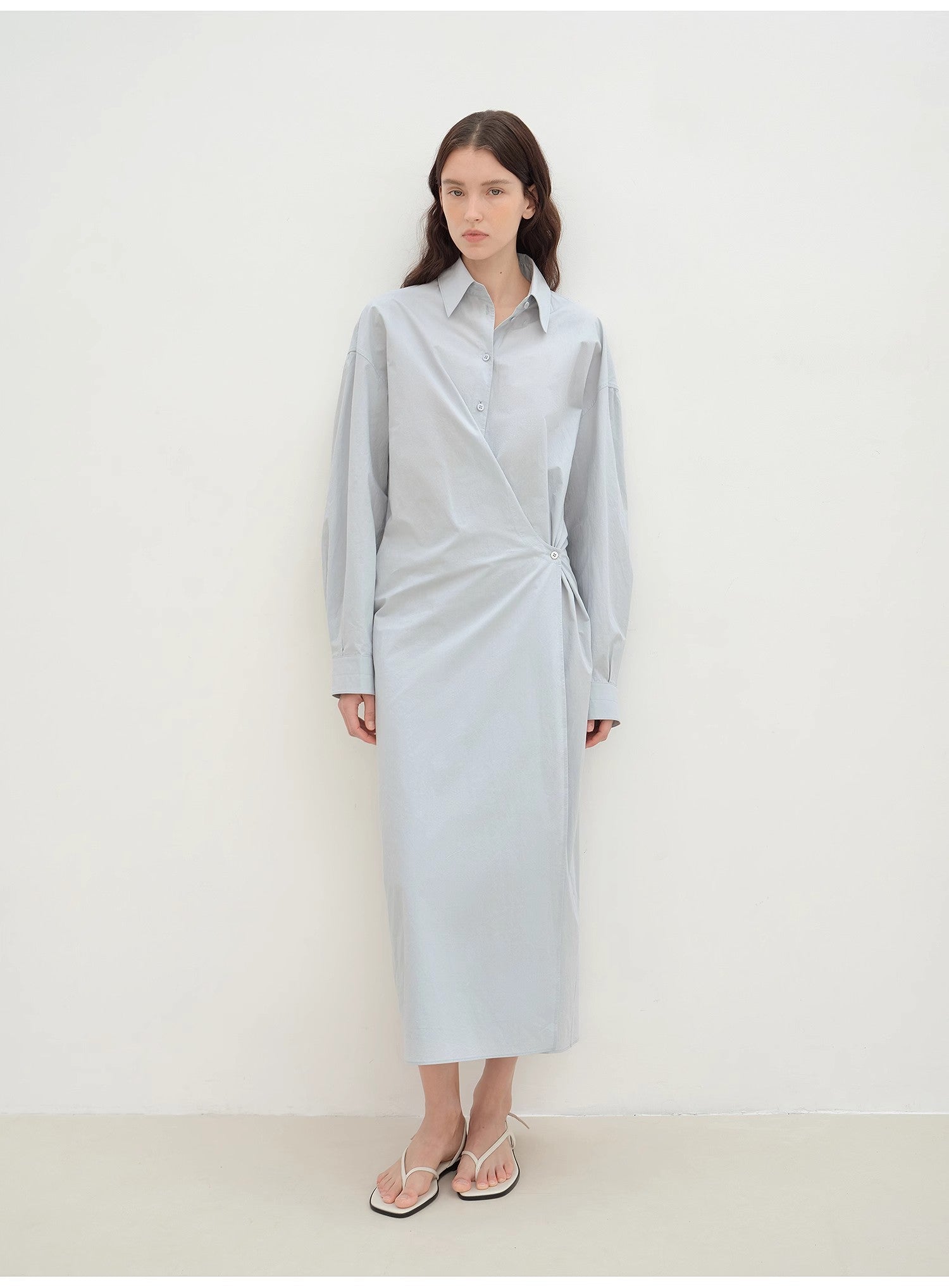 Romantic Vibes Cross-Placket Loose Long-Staple Cotton Shirt Dress