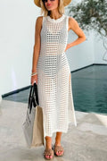 Sleeveless Side Slit Hollow Out Beach Cover Up Dress