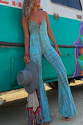 Lace Up Bell Bottoms Tie Dye Cami Jumpsuit